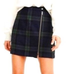 Abercrombie and Fitch Navy & Green Wool Blend Tartan Side Zip Skirt